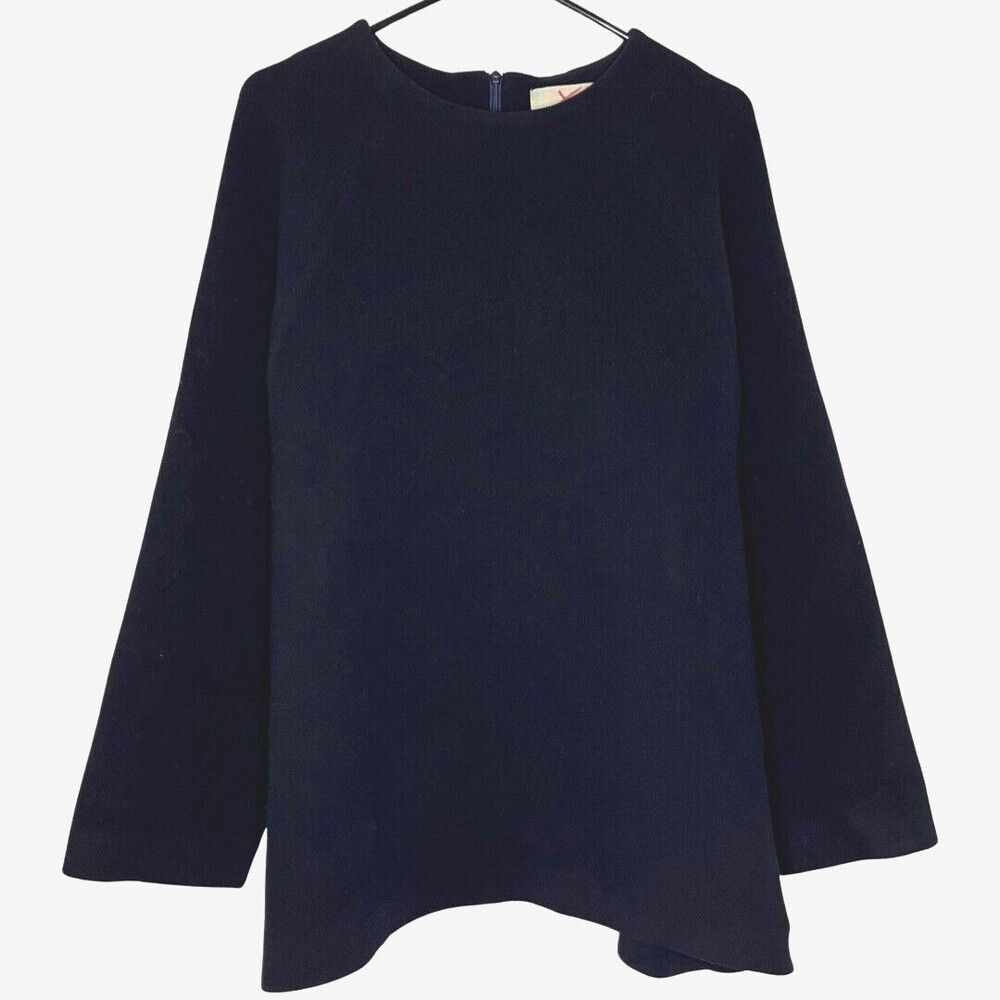 Studio Nicholson Women Sweater US 8 Blue Wool Knit Boat Neck Long Sleeve Pockets